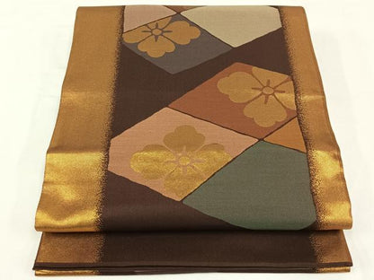 平和屋着物◎全通柄袋帯 花菱間道 金糸 正絹 逸品 AAAP5192jh