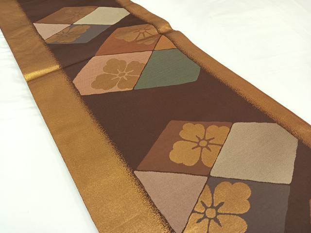 平和屋着物◎全通柄袋帯 花菱間道 金糸 正絹 逸品 AAAP5192jh