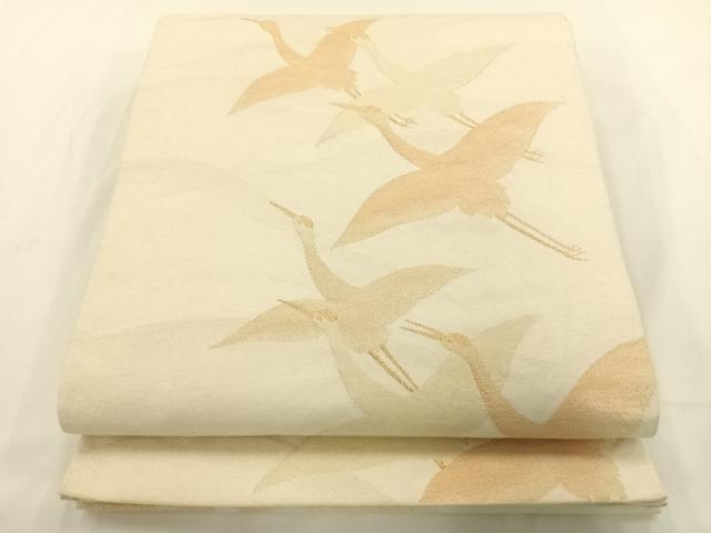 平和屋着物◎六通柄袋帯 群鶴文 金銀糸 正絹 逸品 AAAP5752wt