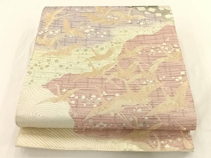 平和屋着物◎六通柄袋帯　飛鶴吉祥文様　金糸　正絹　逸品　AAAP5753wt