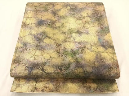 平和屋着物◎全通柄袋帯 霞文 金糸 正絹 逸品 AAAP5764wt