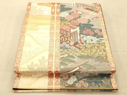 平和屋着物◎六通柄袋帯 唐織 ふたみ屏風文 金糸 正絹 逸品 AAAP6017fw