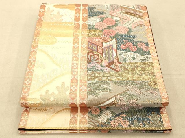 平和屋着物◎六通柄袋帯 唐織 ふたみ屏風文 金糸 正絹 逸品 AAAP6017fw