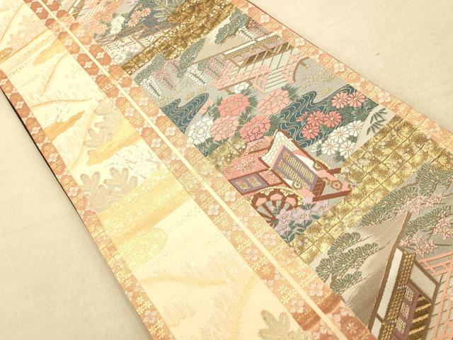 平和屋着物◎六通柄袋帯 唐織 ふたみ屏風文 金糸 正絹 逸品 AAAP6017fw