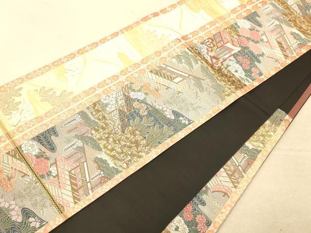 平和屋着物◎六通柄袋帯 唐織 ふたみ屏風文 金糸 正絹 逸品 AAAP6017fw