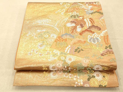 平和屋着物◎六通柄袋帯 唐織 花鳥文 金糸 引箔 正絹 逸品 AAAP6018fw