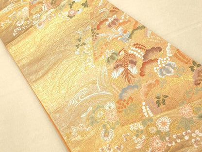 平和屋着物◎六通柄袋帯 唐織 花鳥文 金糸 引箔 正絹 逸品 AAAP6018fw