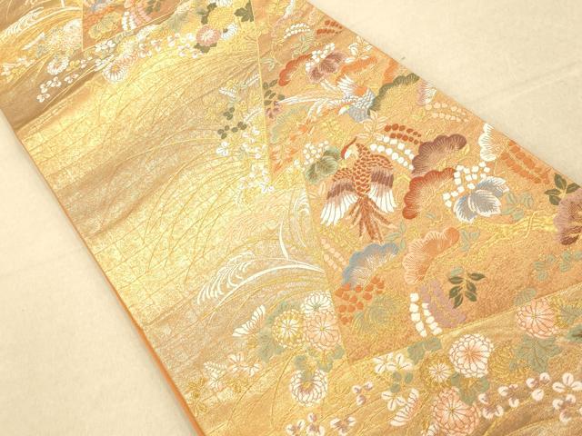 平和屋着物◎六通柄袋帯 唐織 花鳥文 金糸 引箔 正絹 逸品 AAAP6018fw