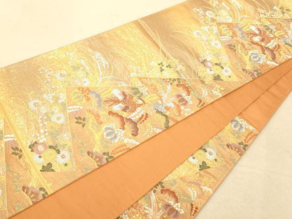 平和屋着物◎六通柄袋帯 唐織 花鳥文 金糸 引箔 正絹 逸品 AAAP6018fw