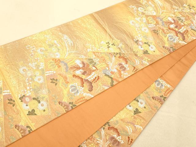 平和屋着物◎六通柄袋帯 唐織 花鳥文 金糸 引箔 正絹 逸品 AAAP6018fw