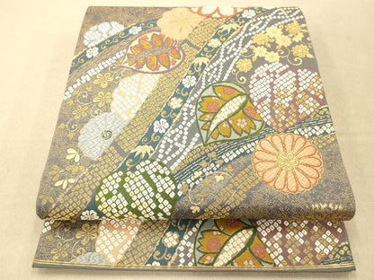 平和屋着物◎六通柄袋帯 唐織 舞花文 金糸 正絹 逸品 AAAP6029fw