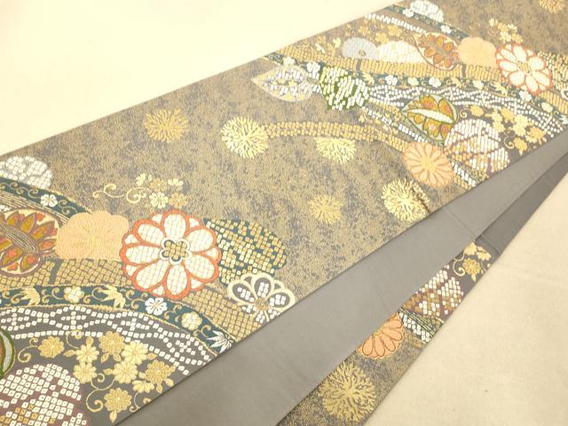 平和屋着物◎六通柄袋帯 唐織 舞花文 金糸 正絹 逸品 AAAP6029fw