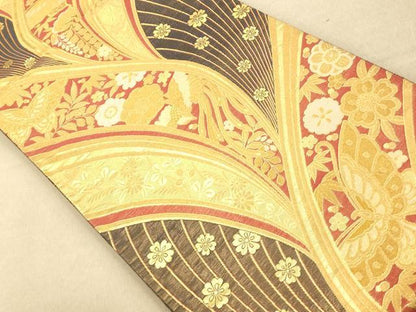 平和屋着物◎両面六通柄袋帯 流水鳳凰花蝶文 金糸 正絹 逸品 AAAP6031fw