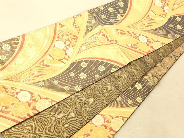 平和屋着物◎両面六通柄袋帯 流水鳳凰花蝶文 金糸 正絹 逸品 AAAP6031fw