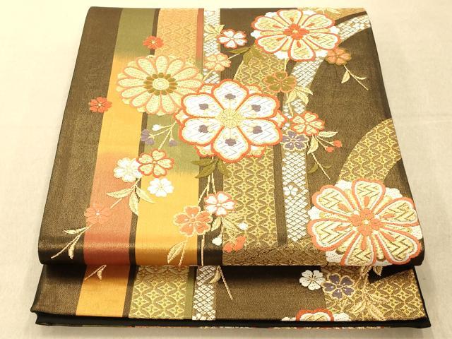 平和屋着物◎六通柄袋帯 唐織 枝花吉祥文 金糸 正絹 逸品 AAAP6033fw