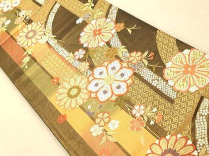 平和屋着物◎六通柄袋帯 唐織 枝花吉祥文 金糸 正絹 逸品 AAAP6033fw