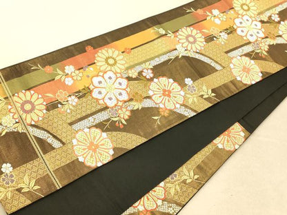 平和屋着物◎六通柄袋帯 唐織 枝花吉祥文 金糸 正絹 逸品 AAAP6033fw
