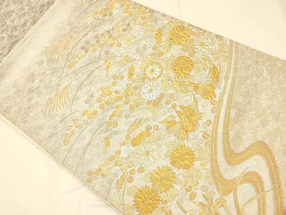 平和屋着物◎太鼓柄袋帯 鴛鴦草花霞文 金銀糸 正絹 逸品 AAAP6073fw