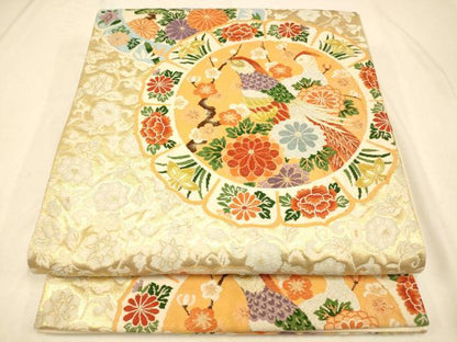 平和屋着物◎六通柄袋帯 唐織 絵皿文 金糸 正絹 逸品 AAAP6075fw