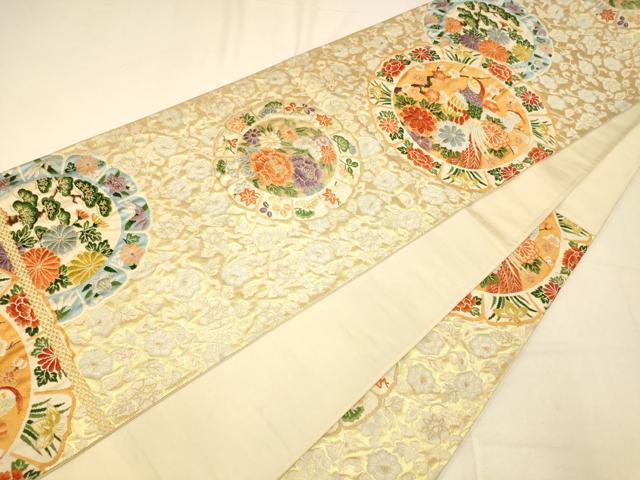 平和屋着物◎六通柄袋帯 唐織 絵皿文 金糸 正絹 逸品 AAAP6075fw
