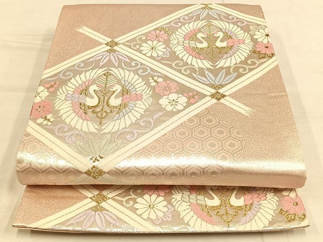 平和屋着物◎六通柄袋帯 唐織 天井双鶴文 金銀糸 正絹 逸品 AAAP6272ey