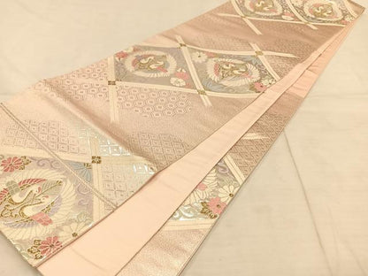 平和屋着物◎六通柄袋帯 唐織 天井双鶴文 金銀糸 正絹 逸品 AAAP6272ey