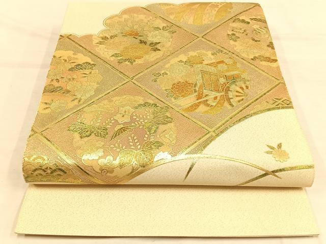 平和屋着物◎綴れ 太鼓柄袋帯 天井雪輪草花文 金彩 正絹 逸品 AAAP6285ey