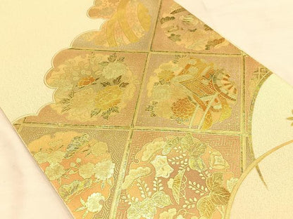 平和屋着物◎綴れ 太鼓柄袋帯 天井雪輪草花文 金彩 正絹 逸品 AAAP6285ey