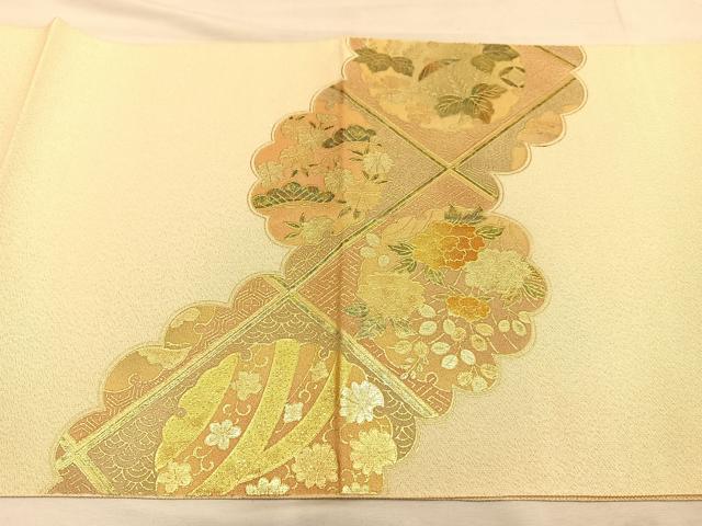 平和屋着物◎綴れ 太鼓柄袋帯 天井雪輪草花文 金彩 正絹 逸品 AAAP6285ey