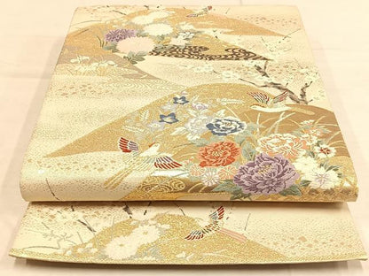 平和屋着物◎六通柄袋帯 唐織 花鳥文 金糸 正絹 逸品 AAAP6288ey