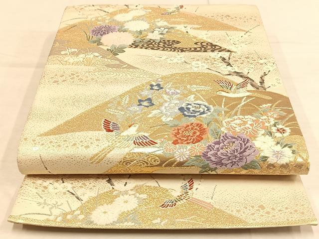平和屋着物◎六通柄袋帯 唐織 花鳥文 金糸 正絹 逸品 AAAP6288ey