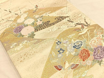平和屋着物◎六通柄袋帯 唐織 花鳥文 金糸 正絹 逸品 AAAP6288ey
