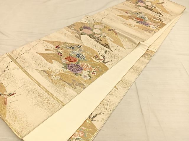 平和屋着物◎六通柄袋帯 唐織 花鳥文 金糸 正絹 逸品 AAAP6288ey