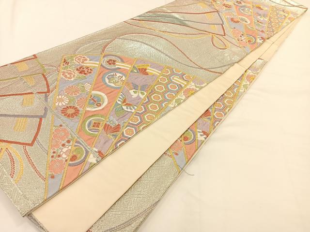 平和屋着物◎佐賀錦 六通柄袋帯 唐織 扇吉祥花蝶文 金銀糸 正絹 逸品 AAAP6309ey