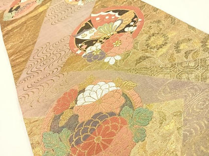 平和屋着物◎六通柄袋帯 唐織 花蝶丸文 金糸 正絹 逸品 AAAP6608wt