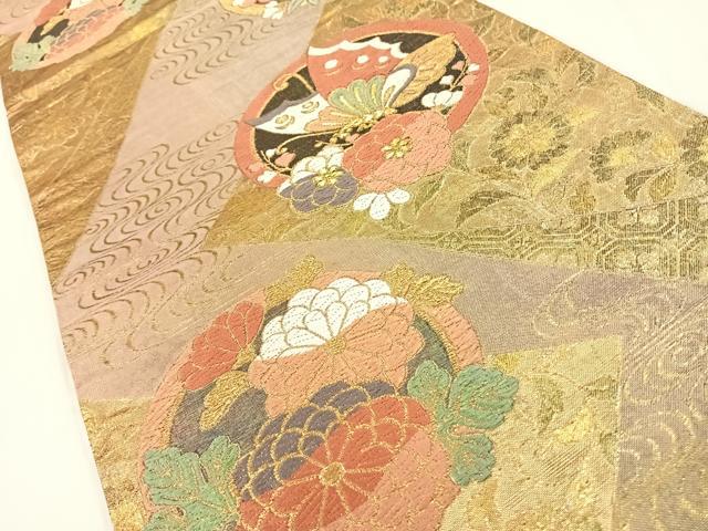 平和屋着物◎六通柄袋帯 唐織 花蝶丸文 金糸 正絹 逸品 AAAP6608wt