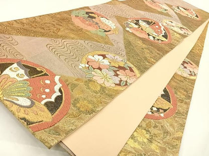 平和屋着物◎六通柄袋帯 唐織 花蝶丸文 金糸 正絹 逸品 AAAP6608wt