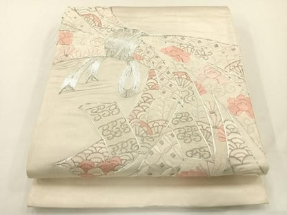 平和屋着物◎太鼓柄袋帯 総刺繍 駒刺繍 束ね熨斗文 金糸 正絹 逸品 AAAP6609wt