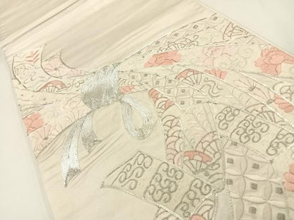 平和屋着物◎太鼓柄袋帯 総刺繍 駒刺繍 束ね熨斗文 金糸 正絹 逸品 AAAP6609wt