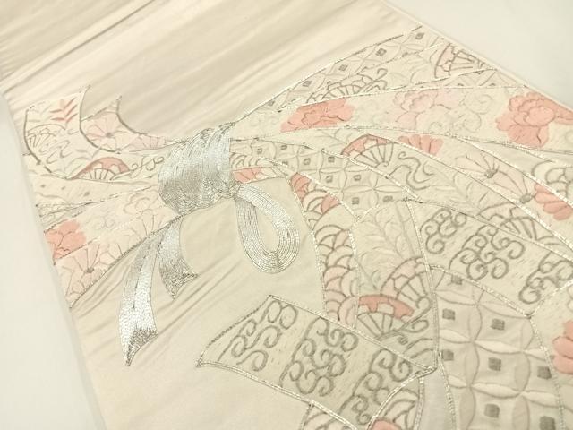 平和屋着物◎太鼓柄袋帯 総刺繍 駒刺繍 束ね熨斗文 金糸 正絹 逸品 AAAP6609wt