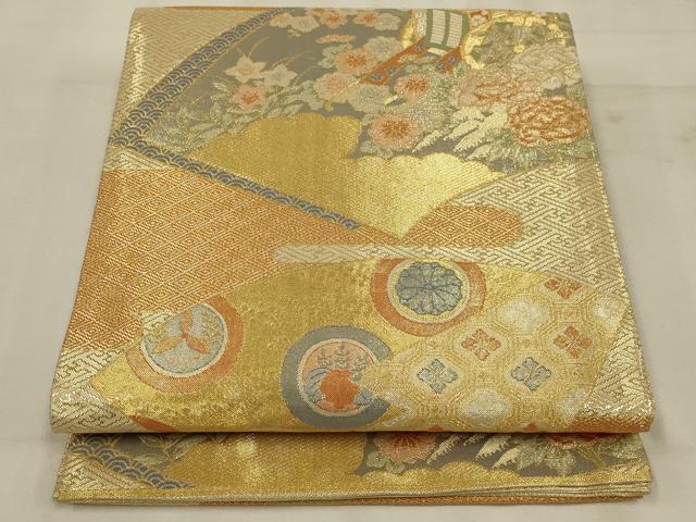 平和屋着物◎宝珠本佐賀錦　六通柄袋帯　地紙草花文　金糸　正絹　逸品　AAAP7520ou