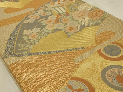 平和屋着物◎宝珠本佐賀錦　六通柄袋帯　地紙草花文　金糸　正絹　逸品　AAAP7520ou
