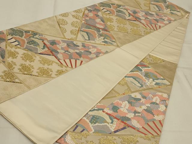 平和屋着物◎六通柄袋帯　唐織　能衣錦　扇草花文　金糸　正絹　逸品　AAAP7532ou