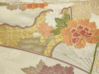平和屋着物■西陣　六通柄袋帯　唐織　扇面花文　金銀糸　正絹　逸品　AAAP8168sx
