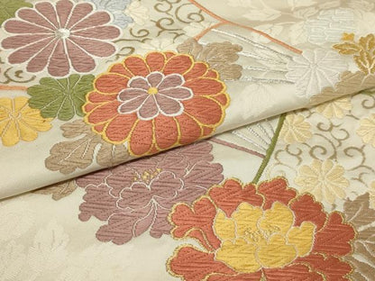 平和屋着物■西陣　六通柄袋帯　唐織　扇面花文　金銀糸　正絹　逸品　AAAP8168sx