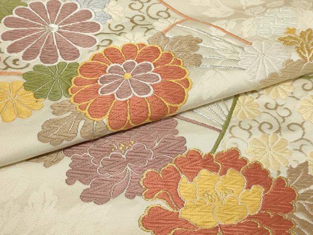 平和屋着物■西陣　六通柄袋帯　唐織　扇面花文　金銀糸　正絹　逸品　AAAP8168sx