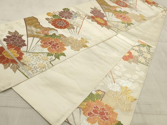 平和屋着物■西陣　六通柄袋帯　唐織　扇面花文　金銀糸　正絹　逸品　AAAP8168sx