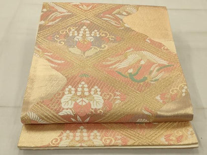 平和屋着物◎六通柄袋帯 向かい鳥花菱文 金糸 引箔 正絹 逸品 AAAP8238ou