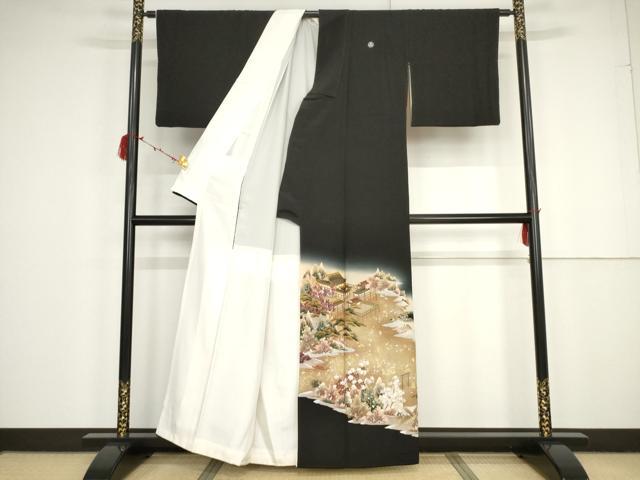 平和屋着物■豪華黒留袖 駒刺繍 風景花文 暈し染め 金彩 正絹 逸品 AAAP8403ma