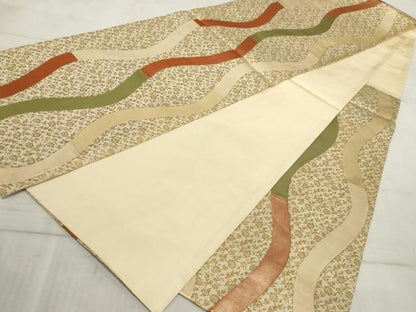 平和屋着物■六通柄袋帯　切嵌　立涌花文　金糸　正絹　逸品　AAAP8743sx
